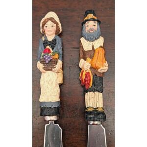 Thanksgiving Pilgrim Cheese Spreaders Set of 2, Man Woman Harvest Fall Decor